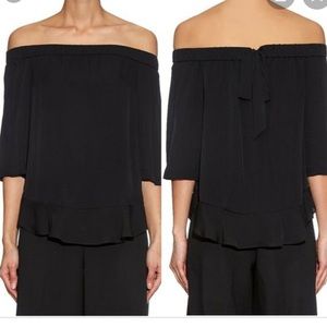 Rebecca Taylor Black Silk Off The Shoulder Top